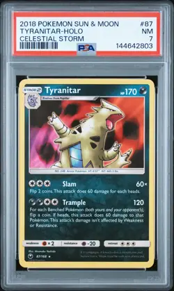 2018 POKEMON SUN & MOON CELESTIAL STORM #87 TYRANITAR-HOLO PSA 7 - Image 1