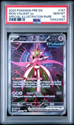 2025 POKEMON PRISMATIC EVOLUTIONS SPECIAL ILLUSTRATION IRON VALIANT EX PSA 10 - Image 1