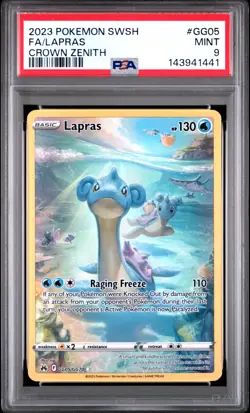 2023 POKEMON SWORD & SHIELD CROWN ZENITH #GG05 FULL ART/LAPRAS PSA 9 - Image 1