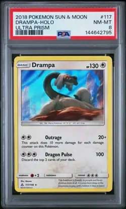 2018 POKEMON SUN & MOON ULTRA PRISM #117 DRAMPA-HOLO PSA 8 - Image 1