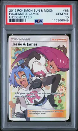 2019 POKEMON SUN & MOON HIDDEN FATES #68 FULL ART/JESSIE & JAMES PSA 10 - Image 1