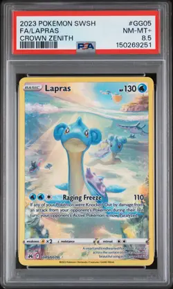 2023 POKEMON SWORD & SHIELD CROWN ZENITH #GG05 FULL ART/LAPRAS PSA 8.5 - Image 1