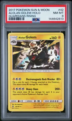 2017 POKEMON SUN & MOON GUARDIANS RISING #42 ALOLAN GOLEM-HOLO PSA 8 - Image 1