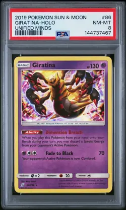 2019 POKEMON SUN & MOON UNIFIED MINDS #86 GIRATINA-HOLO PSA 8 - Image 1