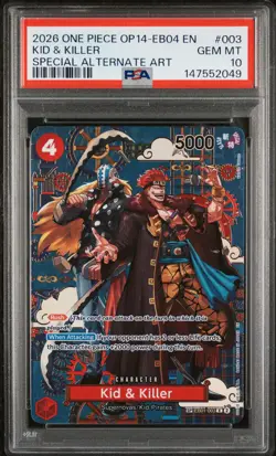 2026 ONE PIECE OP14-EB04-THE AZURE SEA'S SEVEN #003 KID & KILLER PSA 10 - Image 1
