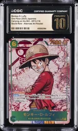 2025 ONE PIECE JPN CARRYING ON HIS WILL #OP13-118 MONKEY D LUFFY CGC 10 PRISTINE - Image 1