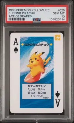 Surfing Pikachu Pokemon Card Playing Poker Yellow 1998 Nintendo PSA 10 - Image 1