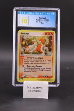 CGC 10 PRISTINE Torkoal 2003 EX Dragon 12/97 Reverse Holo Pokemon Card Pop 3 - Image 1