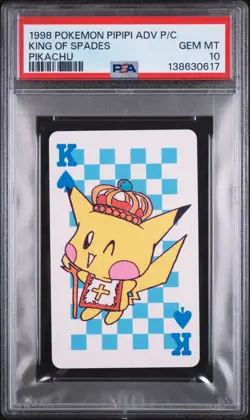 1998 POKEMON PIPIPI ADVENTURE PLAYING CARDS PIKACHU KING OF SPADES PSA 10 - Image 1