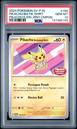 2024 POKEMON INDONESIAN SV-P PROMO #190 PIKACHU IN BATIK SHIRT PSA 10 - Image 1
