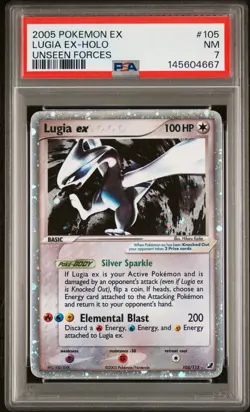 2005 POKEMON EX UNSEEN FORCES #105 LUGIA EX-HOLO PSA 7 - Image 1