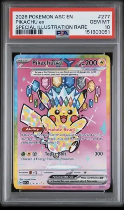 Pikachu EX 277/217 SIR ASC EN ASCENDED HEROES 2026 Pokemon TCG GEM MINT PSA 10 - Image 1