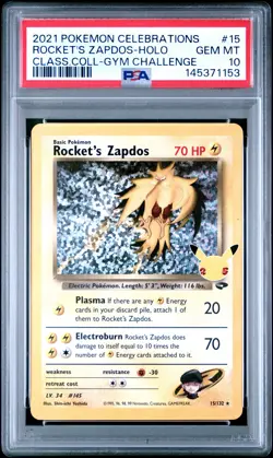 2021 POKEMON CELEBRATIONS CLASSIC COLL #15 ROCKET'S ZAPDOS-HOLO PSA 10 - Image 1