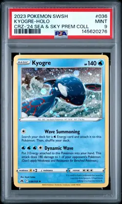 2023 POKEMON SWORD & SHIELD CROWN ZENITH #036 KYOGRE-HOLO PSA 9 - Image 1