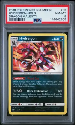 2018 POKEMON SUN & MOON DRAGON MAJESTY #33 HYDREIGON-HOLO PSA 8 - Image 1