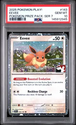 2025 POKEMON PLAY! POKEMON PRIZE PACK: SERIES 7 #143 EEVEE PSA 10 - Image 1