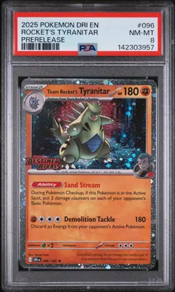 2025 POKEMON DRI EN-DESTINED RIVALS PRERELEASE TEAM ROCKET'S TYRANITAR PSA 8 - Image 1
