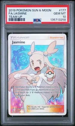 2019 POKEMON SUN & MOON TEAM UP #177 FULL ART/JASMINE PSA 10 - Image 1