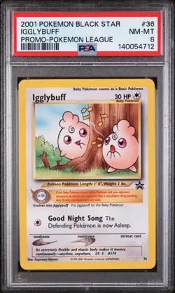 2001 POKEMON PROMO BLACK STAR POKEMON LEAGUE #36 IGGLYBUFF PSA 8 - Image 1