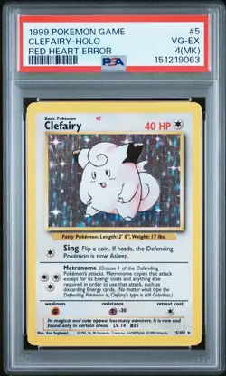 1999 POKEMON BASE SET UNLIMITED RED HEART ERR #5 CLEFAIRY-HOLO PSA 4 - Image 1