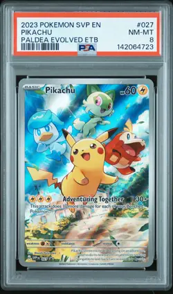 142064723 Pikachu 2023 Pokemon SV Paldea Evolved ETB Promo #027 PSA 8 - Image 1