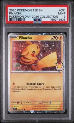 2026 POKEMON TEF EN-TEMPORAL FORCES POKEMON DAY 2026 COLL #051 PIKACHU PSA 9 - Image 1