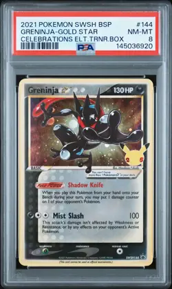 2021 POKEMON SWSH CELEBRATIONS ELITE TRAINER BOX #144 GRENINJA-GOLD STAR PSA 8 - Image 1