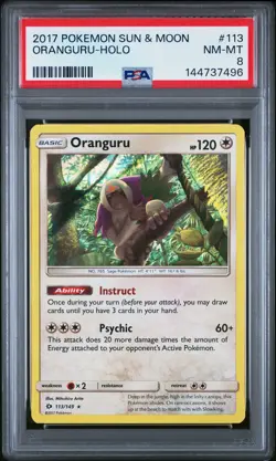 2017 POKEMON SUN & MOON #113 ORANGURU-HOLO PSA 8 - Image 1
