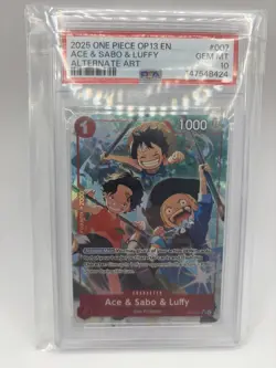 ONE PIECE OP13-007 CARRYING ON HIS WILL ACE & SABO & LUFFY REG & ALT ART PSA 10 - Image 1
