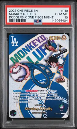 2025 ONE PIECE PROMOS DODGERS X ONE PIECE NIGHT #010 MONKEY D. LUFFY PSA 10 - Image 1
