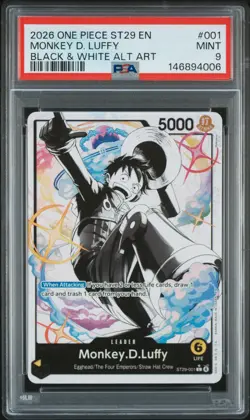 2026 ONE PIECE STARTER DECK ST29-EGGHEAD B&W ALTERNATE ART MONKEY D. LUFFY PSA 9 - Image 1