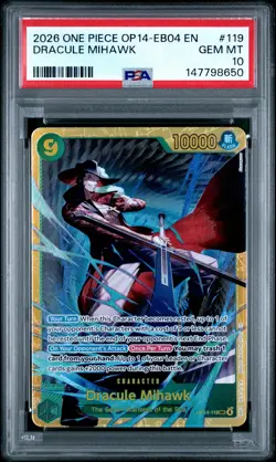 2026 ONE PIECE OP14-EB04-THE AZURE SEA'S SEVEN #119 DRACULE MIHAWK PSA 10 - Image 1