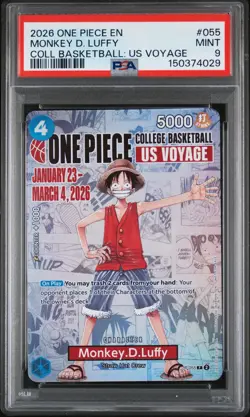 2026 ONE PIECE PROMOS ONE PIECE COLLEGE BK: US VOYAGE #055 MONKEY D. LUFFY PSA 9 - Image 1