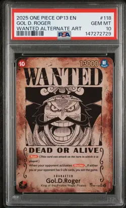 2025 ONE PIECE OP13-CARRYING ON HIS WILL ALT ART #118 GOL D. ROGER PSA 10 - Image 1