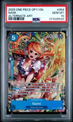 2025 ONE PIECE OP11-A FIST OF DIVINE SPEED ALTERNATE ART #054 NAMI PSA 10 - Image 1