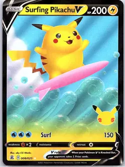 Surfing Pikachu V 008/025 Celebrations - Pokemon Card - NM - Image 1