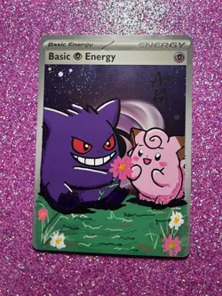 Pokemon Gengar and Clefairy Custom Painted Card FanArt By AstroKardz 1/1 - Image 1