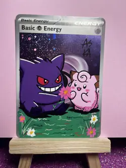 Pokemon Gengar and Clefairy Custom Painted Card FanArt By AstroKardz 1/1 - Image 2