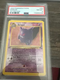 Pokemon Gengar 1st Edition Fossil Card 20/62 PSA grade 8 - Image 1