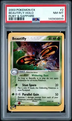 2003 Pokemon Beautifly 2/109 Ruby and Sapphire Holo PSA 8 - Image 1