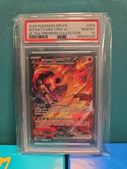 PSA 10 Team Rocket's Moltres ex 229/182 Pokemon Destined Rivals UPC Stamped 2025 - Image 1