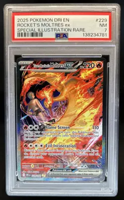 2025 Pokemon Destined Rivals Team Rocket's Moltres ex #229/182 PSA 7 - Image 1