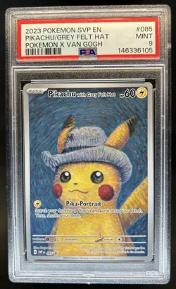 2023 Pokemon SV Black Star Promos Pikachu Van Gogh with Grey Felt Hat #085 PSA 9 - Image 1