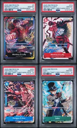One Piece 3rd Anniversary Tournament Sequential Set (4) Luffy Ace Sabo PSA 10 - Image 1
