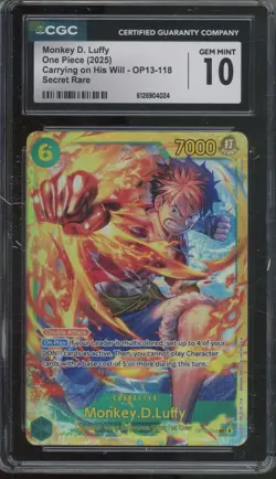 2025 One Piece Carrying On His Will Secret Rare Monkey D Luffy Gem Mint CGC 10 - Image 1