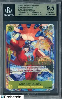 One Piece PROMOS P036 Monkey D Luffy OP03 Pre-Release Tournament Winner BGS 9.5 - Image 1