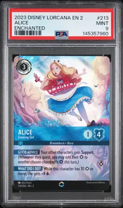 2023 DISNEY LORCANA EN 2-RISE OF THE FLOODBORN ENCHANTED #213 ALICE PSA 9 - Image 1
