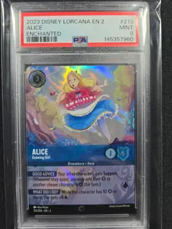 2023 DISNEY LORCANA EN 2-RISE OF THE FLOODBORN ENCHANTED #213 ALICE PSA 9 - Image 3
