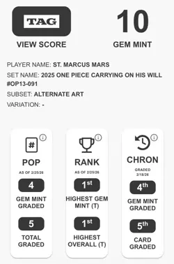 One Piece OP13-091 St Marcus Mars Alt Art Carrying On His Will TAG 10 Top Rank! - Image 3