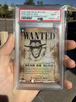 2025 One Piece OP13 Portgas D. Ace WANTED Alternate Art #OP13-119 PSA 10 - Image 1